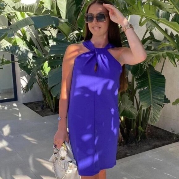 ZARA Blue Front Twist Knot Sleeveless Dress - Picture 4 of 7